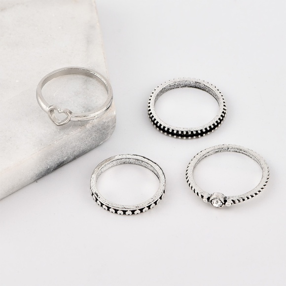 **HADASSAH* 4-Pc Silver Rhinestone Fashion Ring Set - Picture 4 of 8